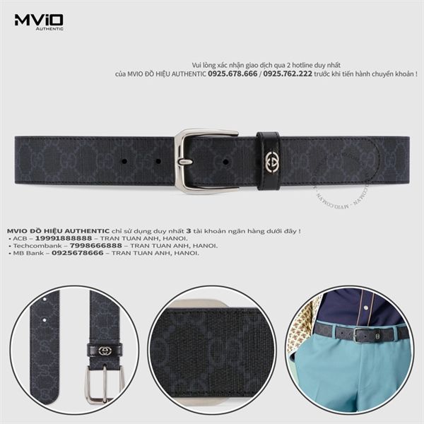 Belt Gucci Đen Mono Khoá Bạc GG 67392192