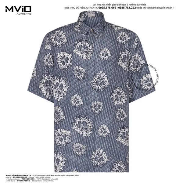 Sơ Mi Dior X Tears Cộc Tay Lụa Xám Vân Oblique 193C545A5931