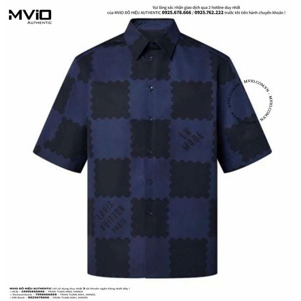 Sơ Mi Louis Vuitton Cộc Tay Damier Xanh Đen 1A9GXV
