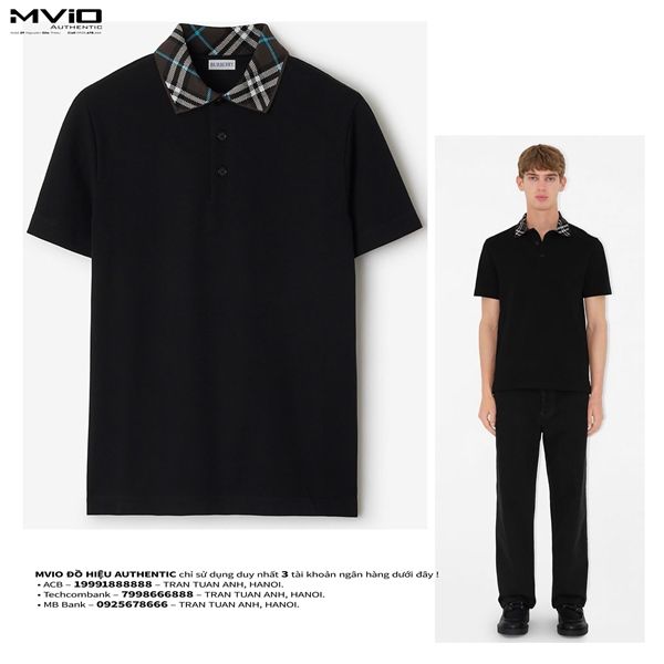 Polo Burberry Đen Cổ Check Xanh Xám 8103865