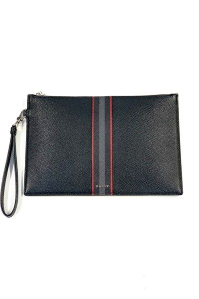 Clutch Bally Đen Sọc Đỏ Ghi