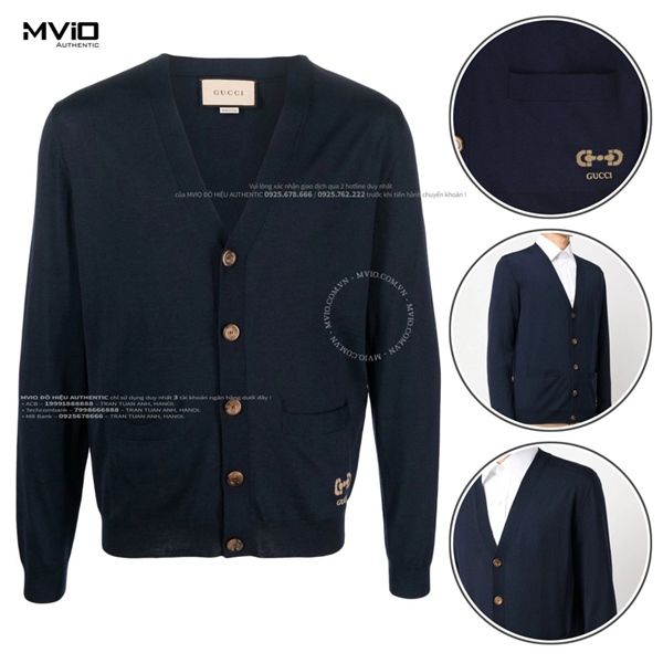 Khoác Cardigan Gucci Navy Hoạ Tiết Túi 729469 XKCOR