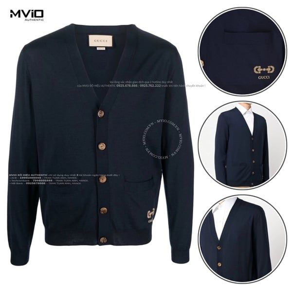 Khoác Cardigan Gucci Navy Hoạ Tiết Túi 729469 XKCOR