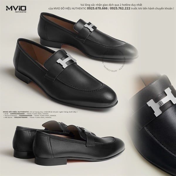 Loafer Hermes Đen Paris Khoá H Sliver H172368ZA02410