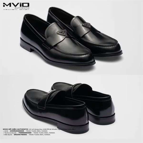 Loafer Prada Đen Bóng Tag Kim Loại 2025 2DB205 055 F0002