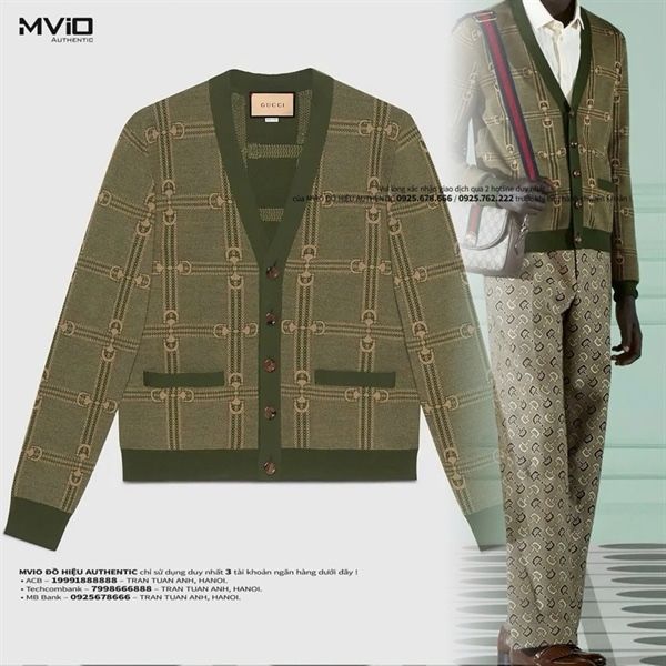 Khoác Cardigan Gucci Xanh Green Logo Horsebit 716359 XKC00