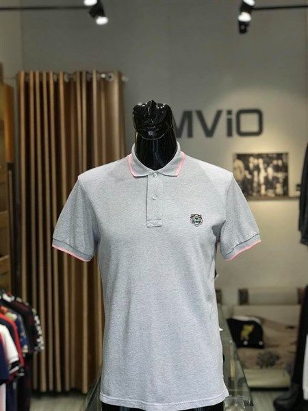 Polo Kenzo Xám Kẻ Cổ Hồng