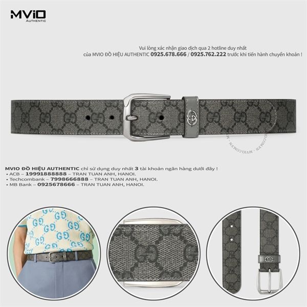 Belt Gucci Grey Vân Mono Khoá Bạc GG 673921 FABY31244