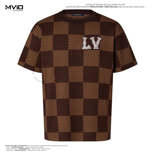 Phông Louis Vuitton Dệt Kim Nâu Vân Damier Logo LV Đính Đá 1AIFUP