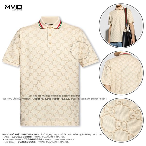 Polo Gucci Trắng Be Mono Cổ Viền 753572 XJFUG 90337