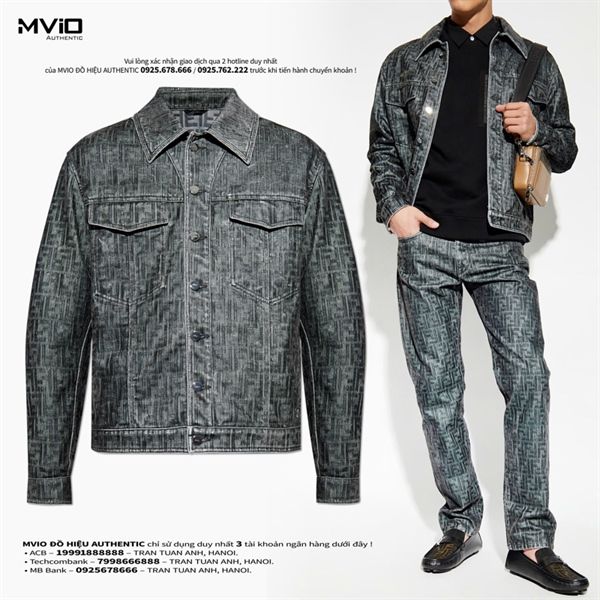Khoác Fendi Denim Xám Đen Vân FF FW0428 APSW F1LUY