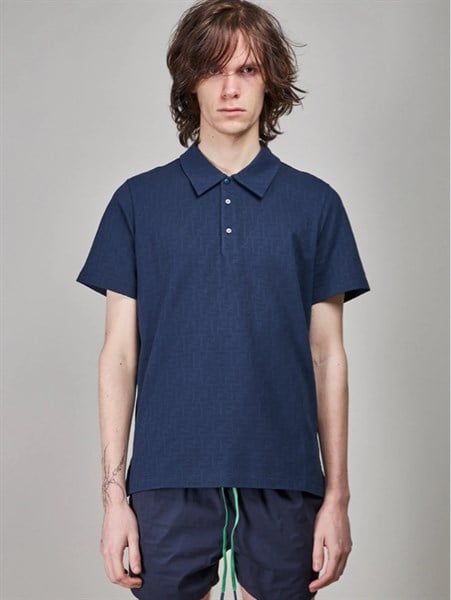 Polo Fendi Navy Piquet FF Allover Vân Nổi FX0985AN1T F0QG3