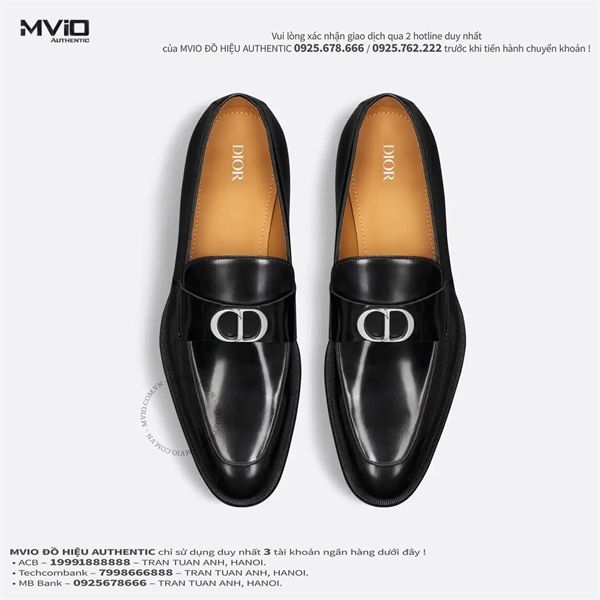 Loafer Dior Đen Mũi Nhọn Logo CD Bạc 3LO144ZJQ 900