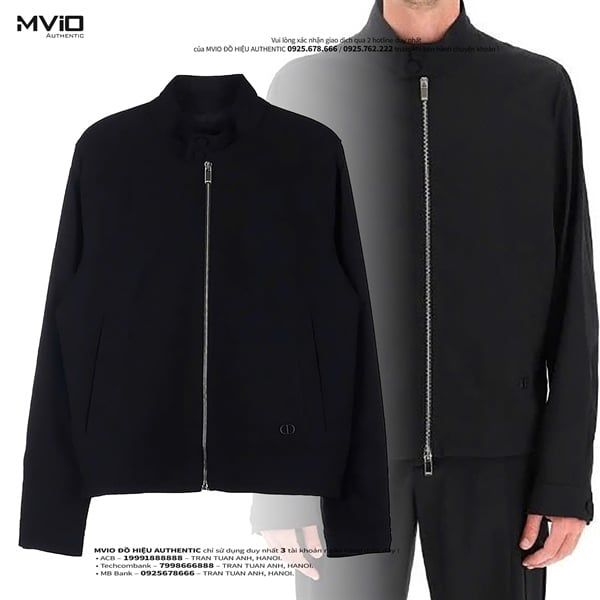 Khoác Dior Đen Khoá Zip CD Bụng 113C440A5606