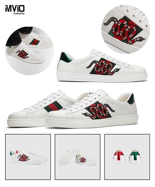 Sneaker Gucci Trắng Thêu Rắn 456230 150
