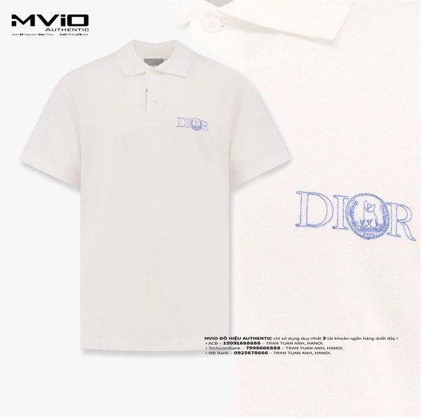 Polo Dior Trắng Chữ Ngực Xanh 583J811A0448 002