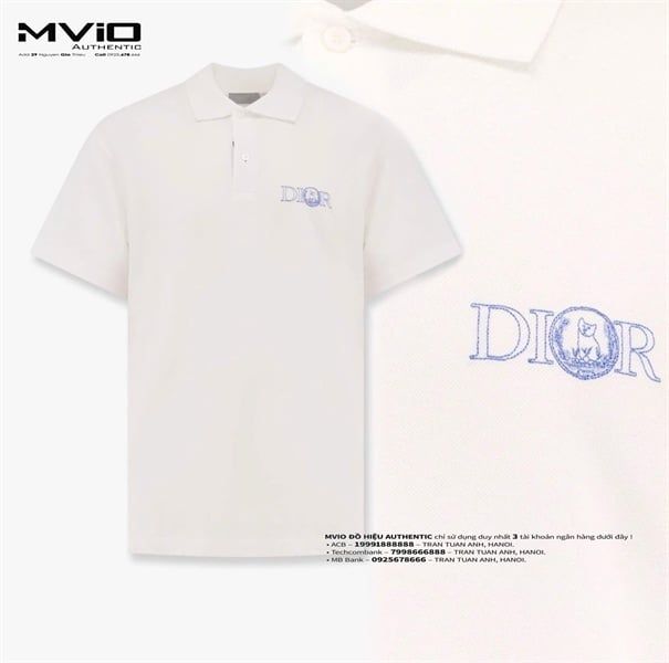 Polo Dior Trắng Chữ Ngực Xanh 583J811A0448 002