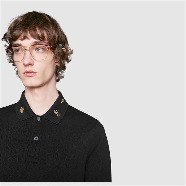 Polo Gucci Đen Ong Rắn Cổ