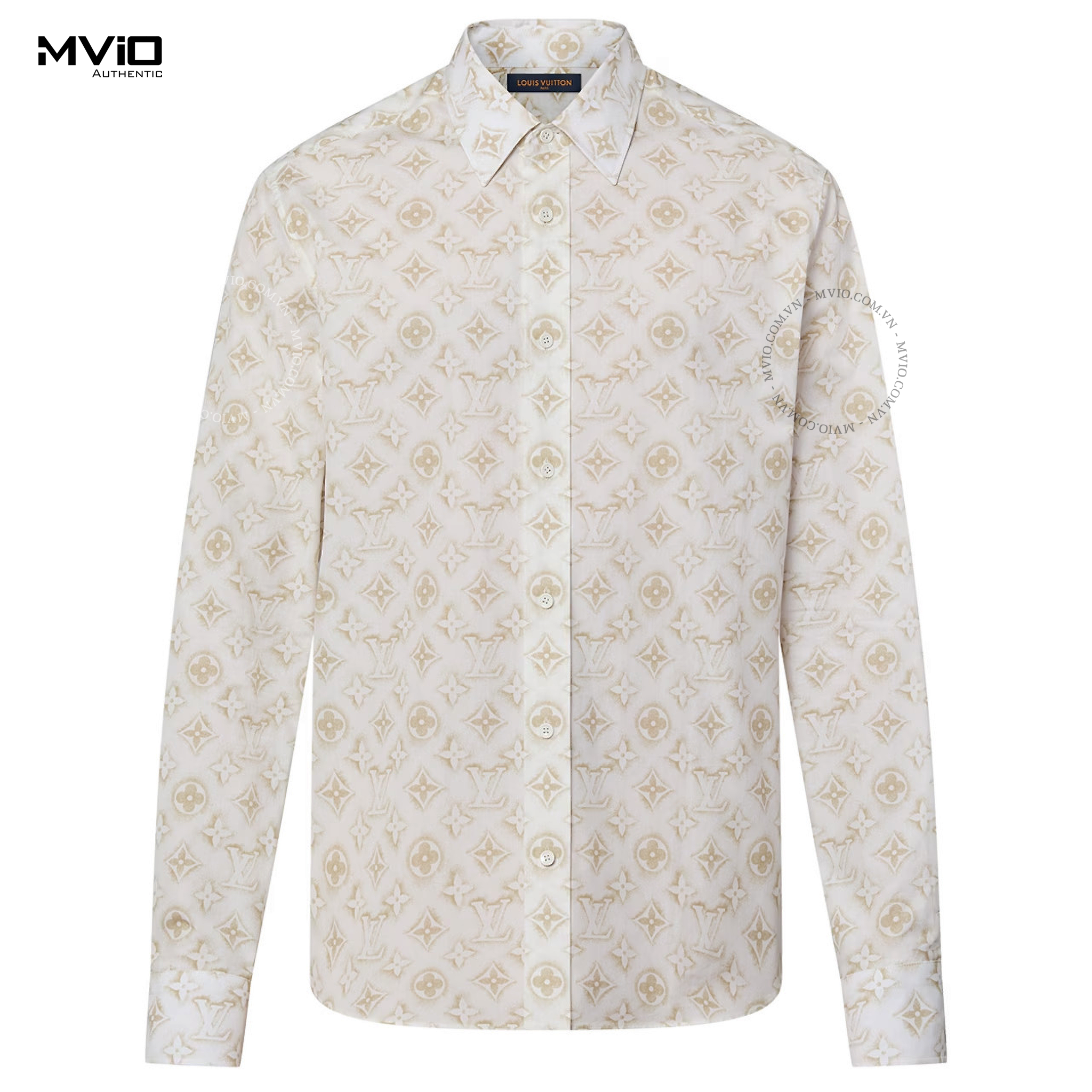 Sơ Mi Louis Vuitton Trắng Dài Tay Monogram Be 1ABJLM