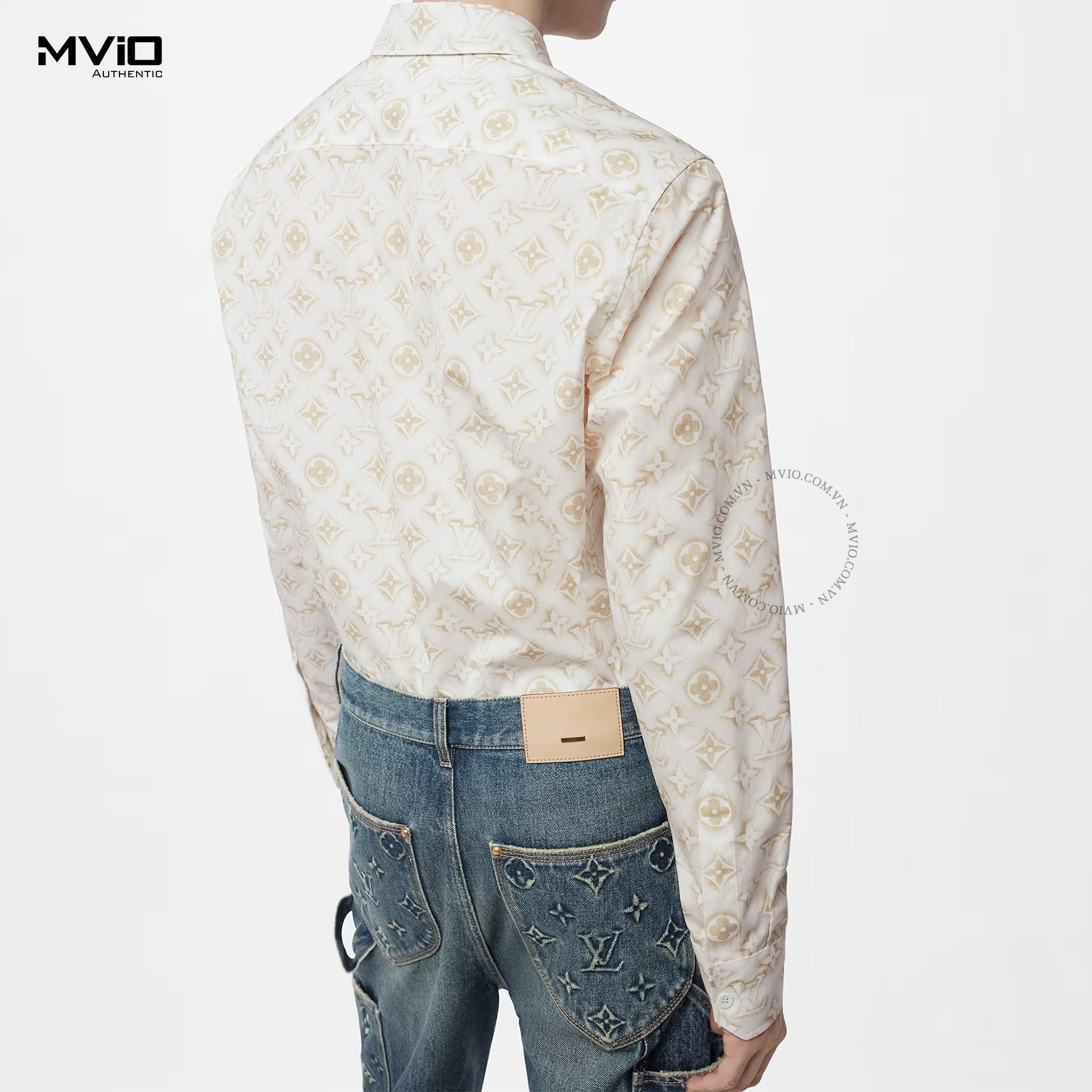 Sơ Mi Louis Vuitton Trắng Dài Tay Monogram Be 1ABJLM