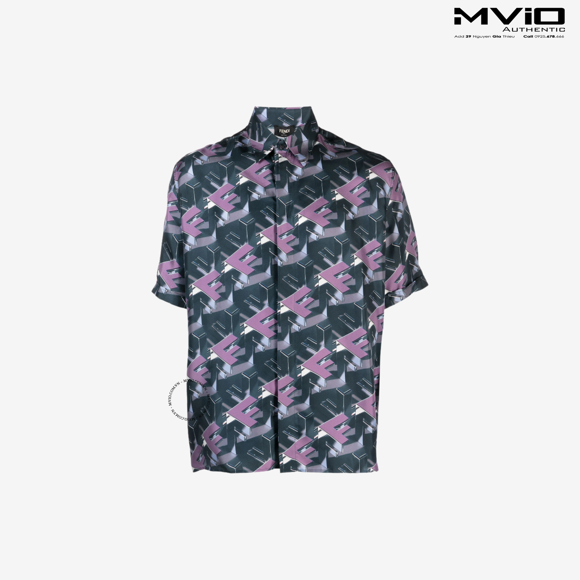 Sơ Mi Fendi Cộc Tay Lụa Vân FF Tím FS0795 APQ9 FOFSU