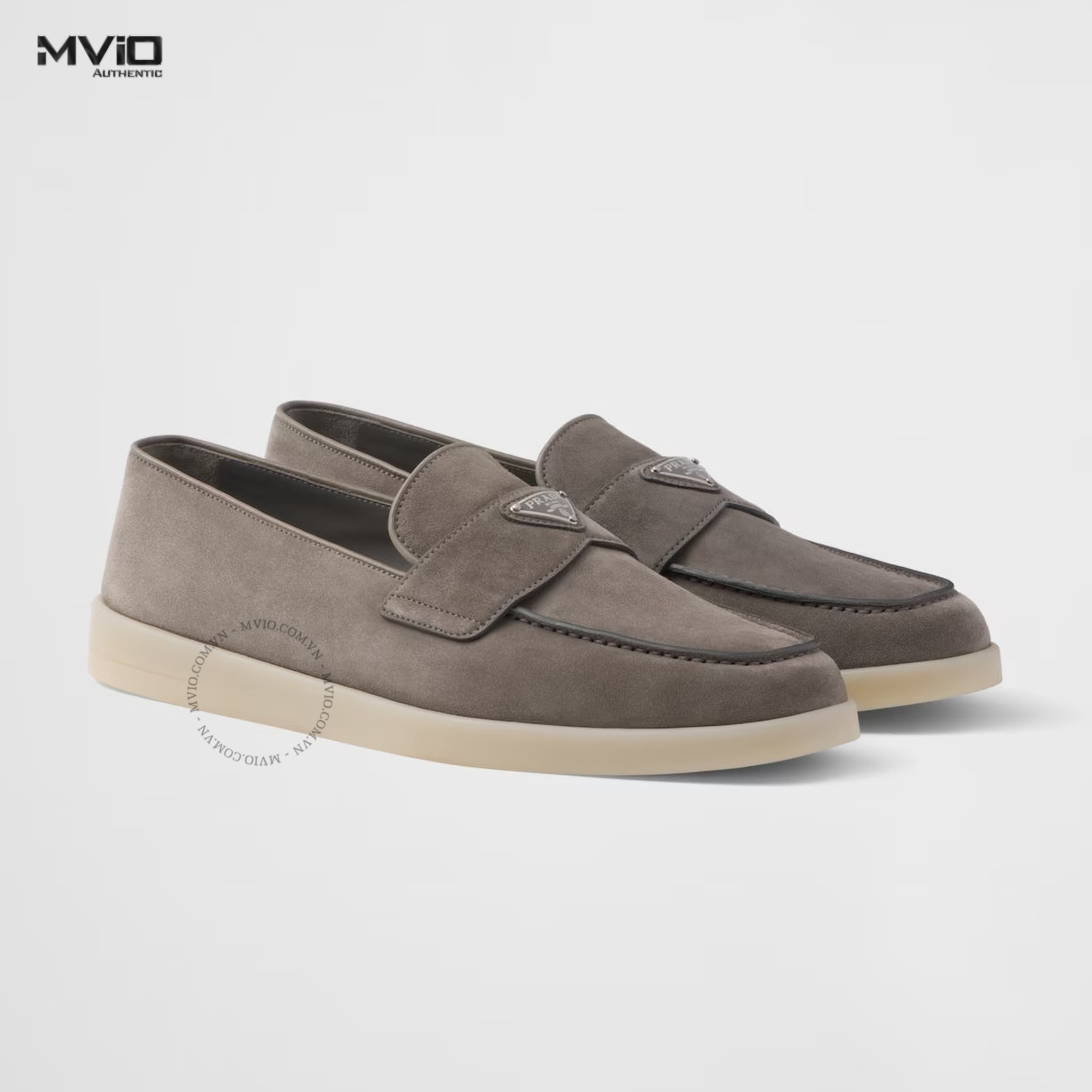 Loafer Prada Xám Xi Măng Đế Trắng Tag 2DG124_103_F073E