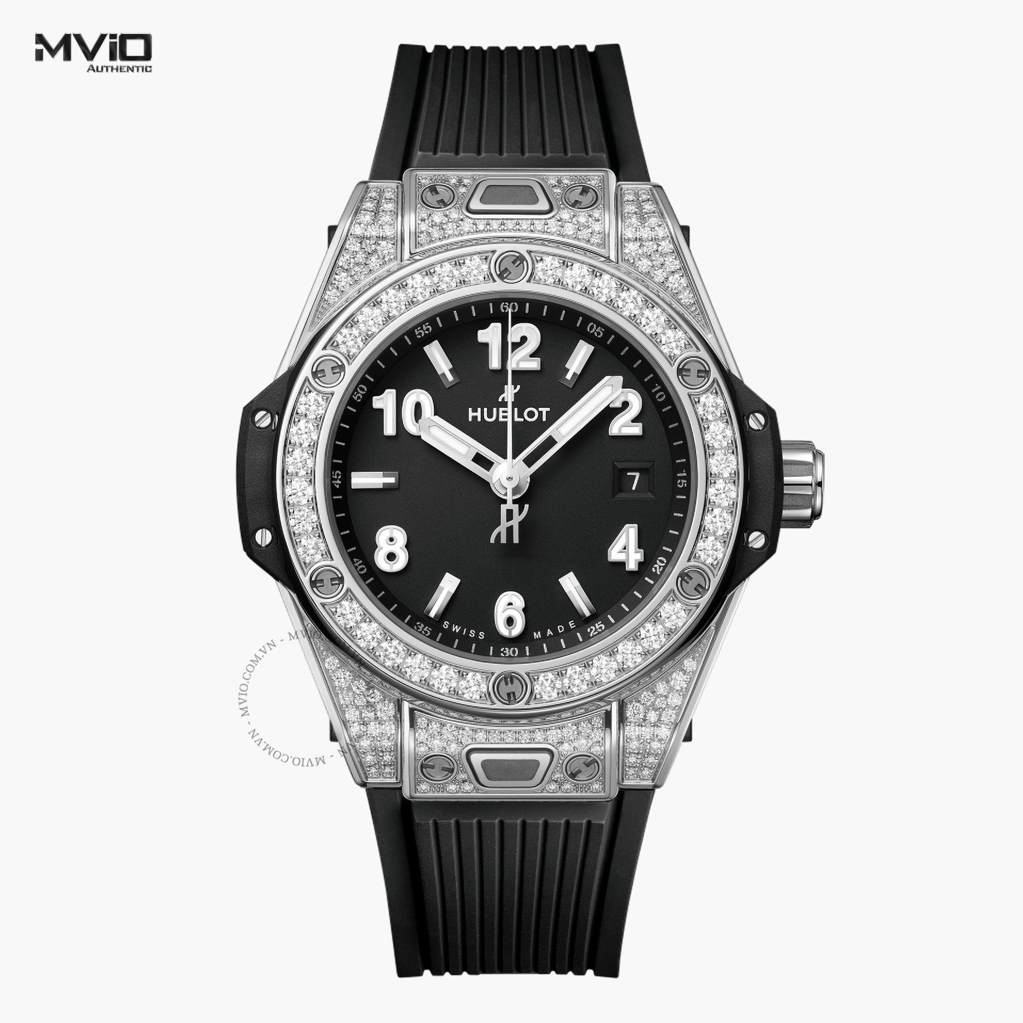ĐỒNG HỒ HUBLOT BIG BANG ONE CLICK STEEL PAVE DÂY CAO SU ĐEN 485.SX.1170.RX.1604