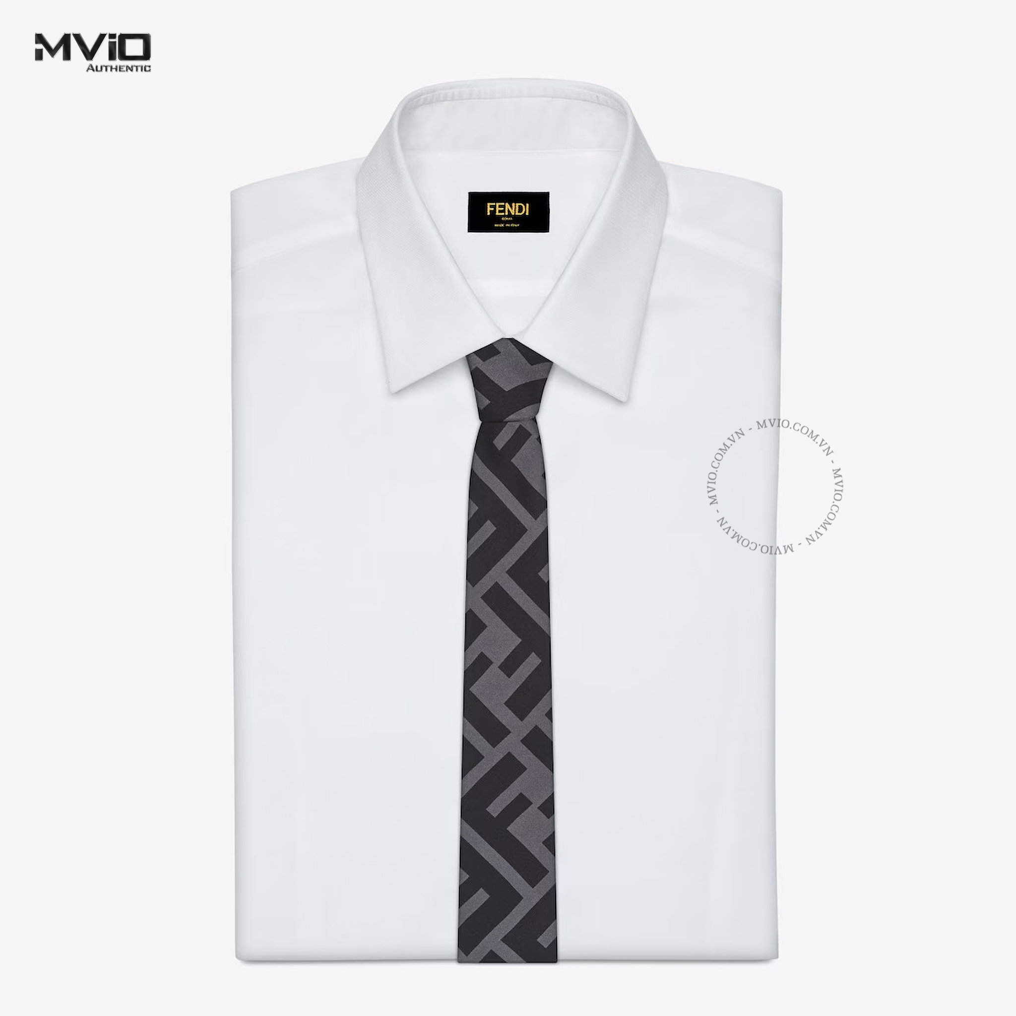 Caravat Fendi Đen Vân FF Xám FXC023 AH8F F0UY7