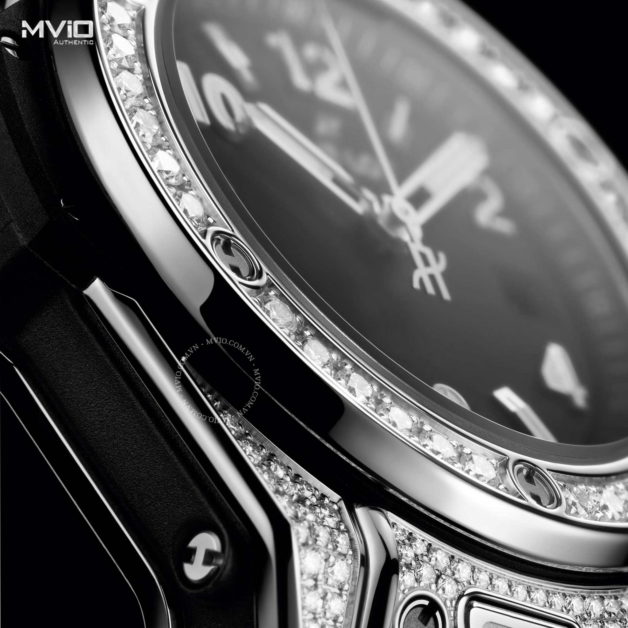 ĐỒNG HỒ HUBLOT BIG BANG ONE CLICK STEEL PAVE DÂY CAO SU ĐEN 485.SX.1170.RX.1604