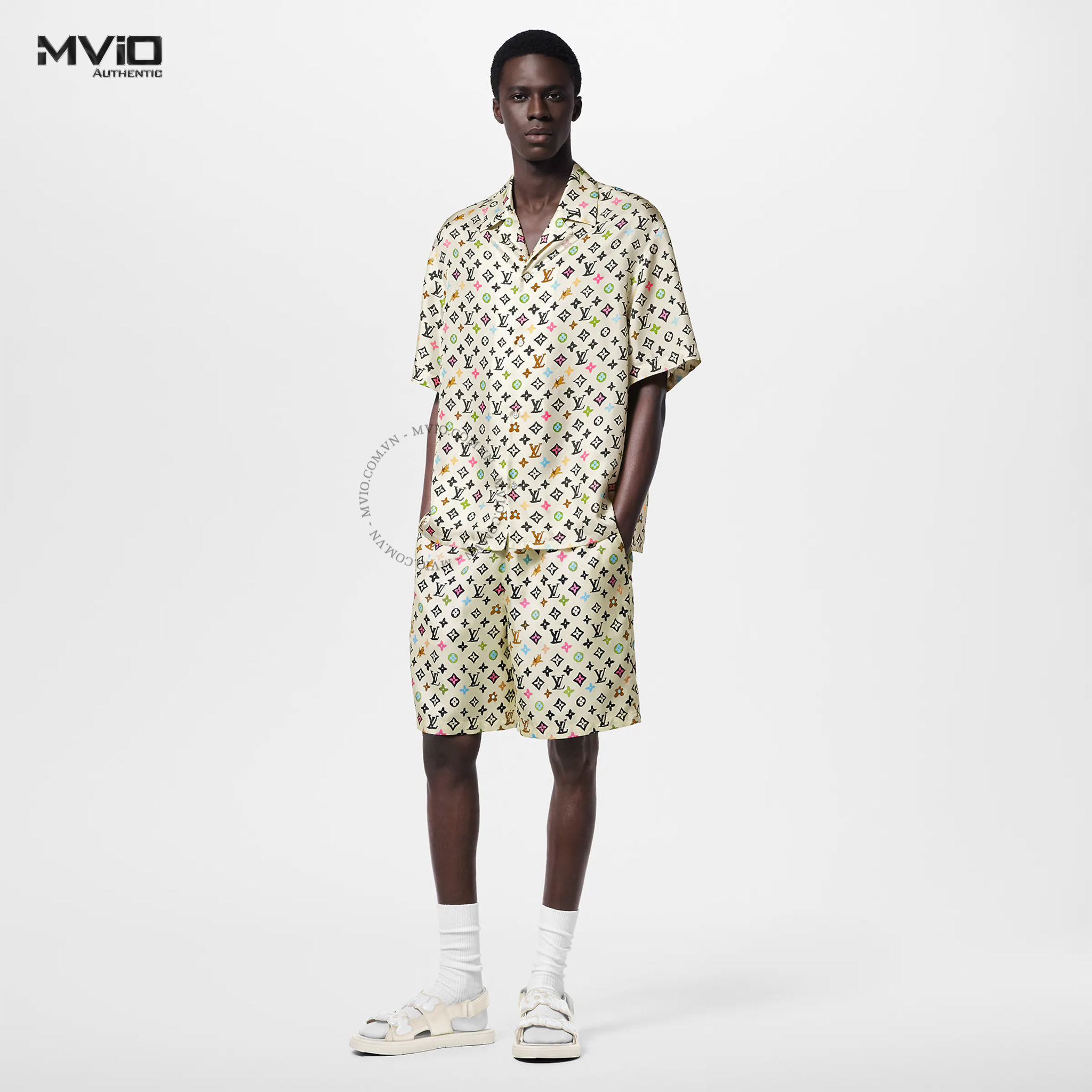 SƠ MI LOUIS VUITTON LỤA CỘC TAY MONOGRAM MÀU 1AFQ24