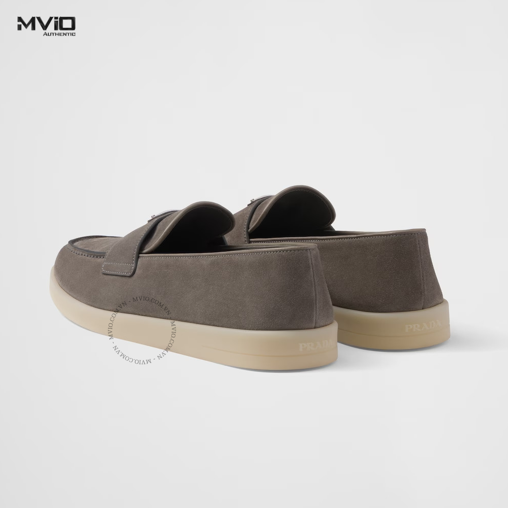 Loafer Prada Xám Xi Măng Đế Trắng Tag 2DG124_103_F073E