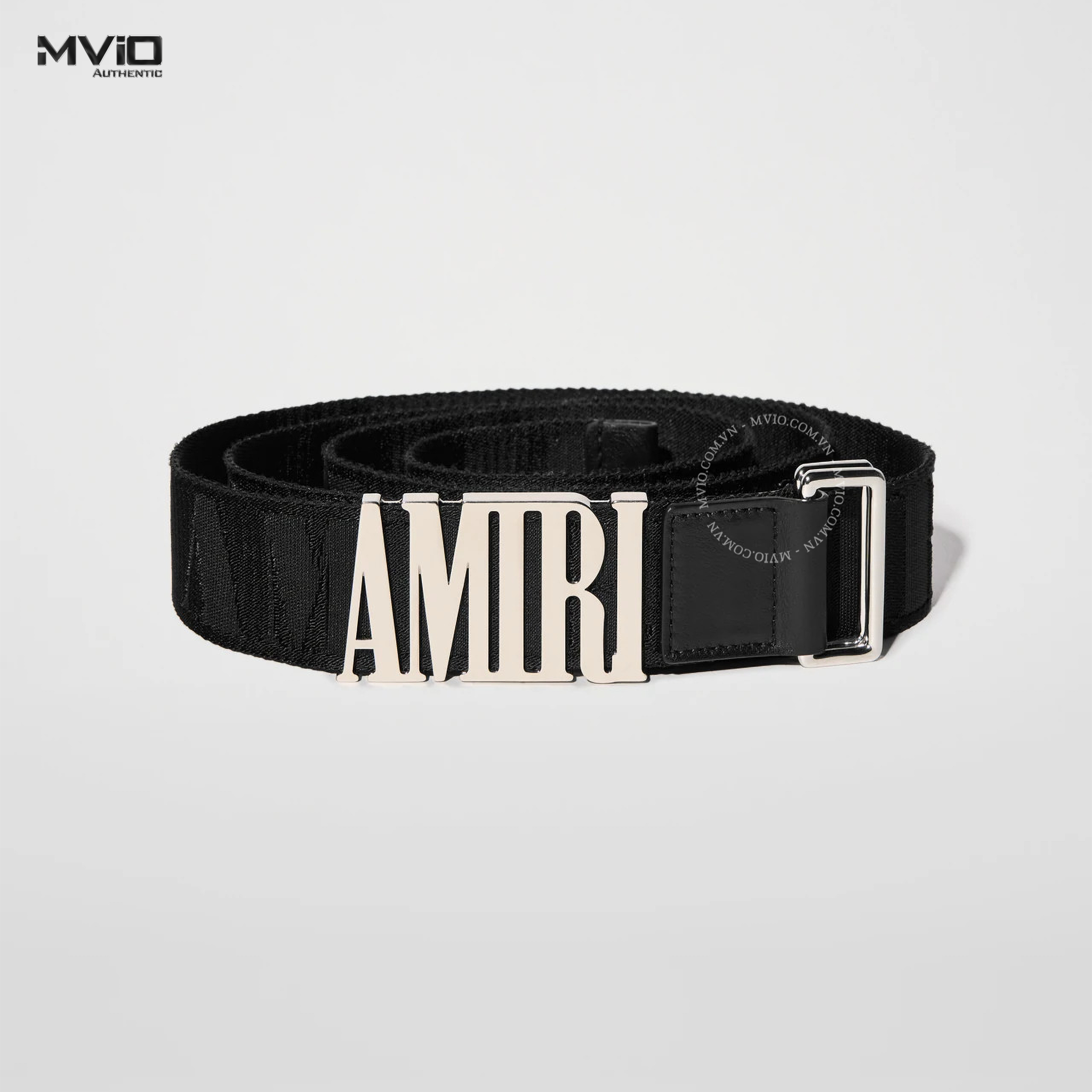 BELT AMIRI ĐEN VẢI MẶT KHÓA KIM LOẠI BẠC PS22MAL02 006