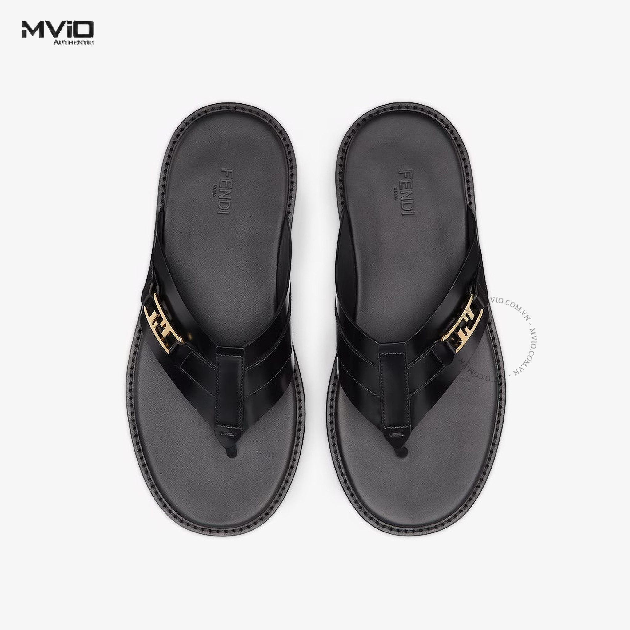DÉP FENDI ĐEN KẸP NGÓN TAG FF GOLD 7Y1606 69FF0QA1