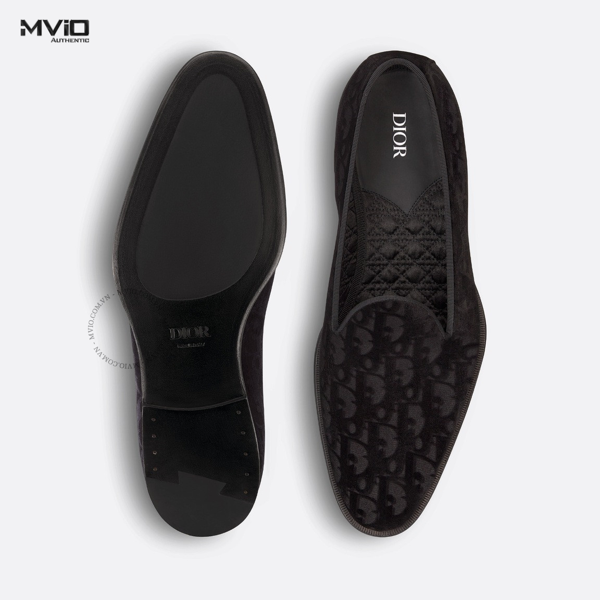 LOAFER DIOR ĐEN NHUNG VÂN OBLIQUE NỔI 3LO121ZKA 969