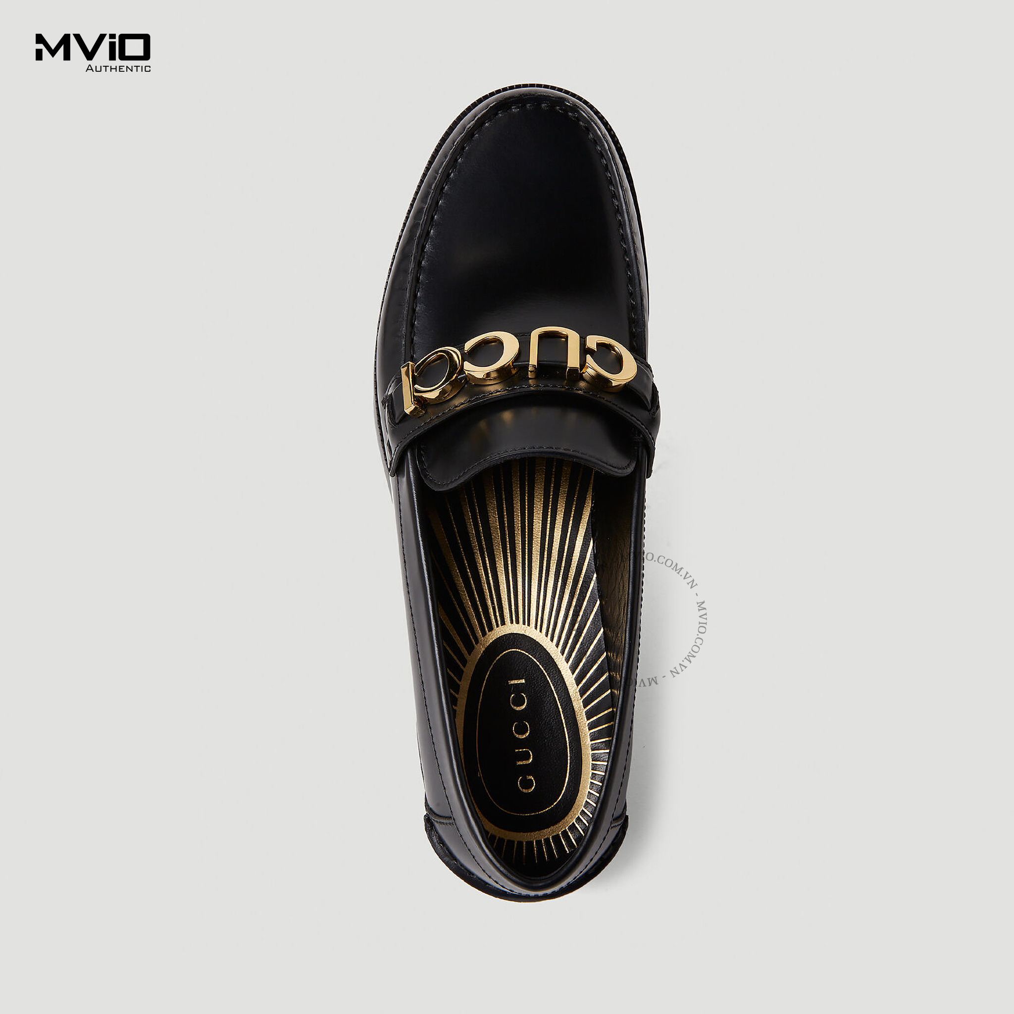 Loafer Gucci Đen Chữ Gucci Gold 699644 17X00