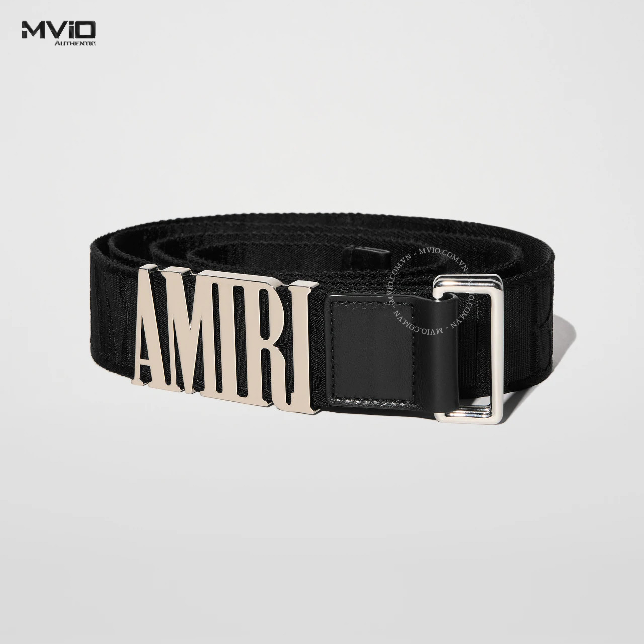 BELT AMIRI ĐEN VẢI MẶT KHÓA KIM LOẠI BẠC PS22MAL02 006