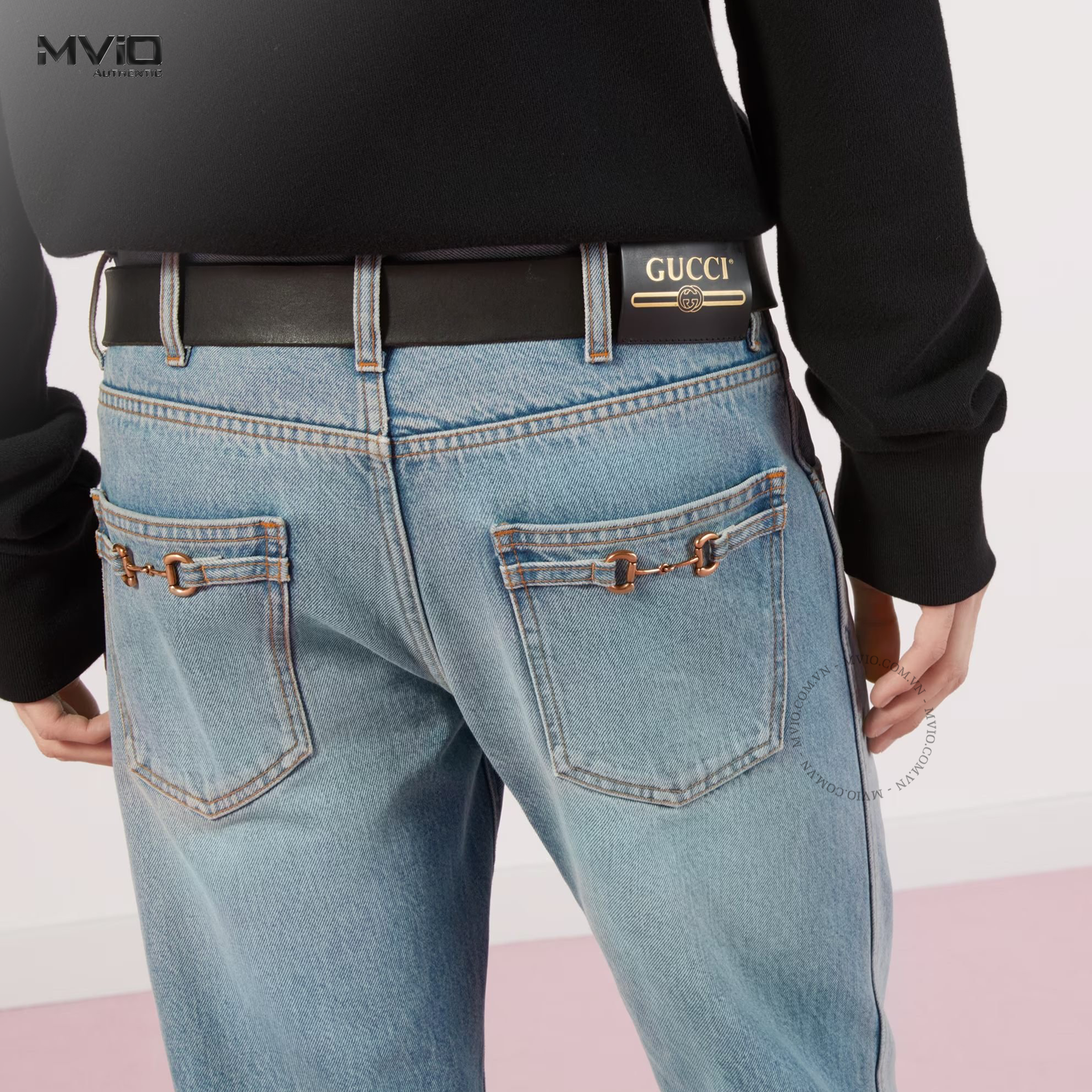 JEAN GUCCI XANH TRƠN KHÓA HORSEBIT GOLD TÚI SAU 681289 XDBQ5
