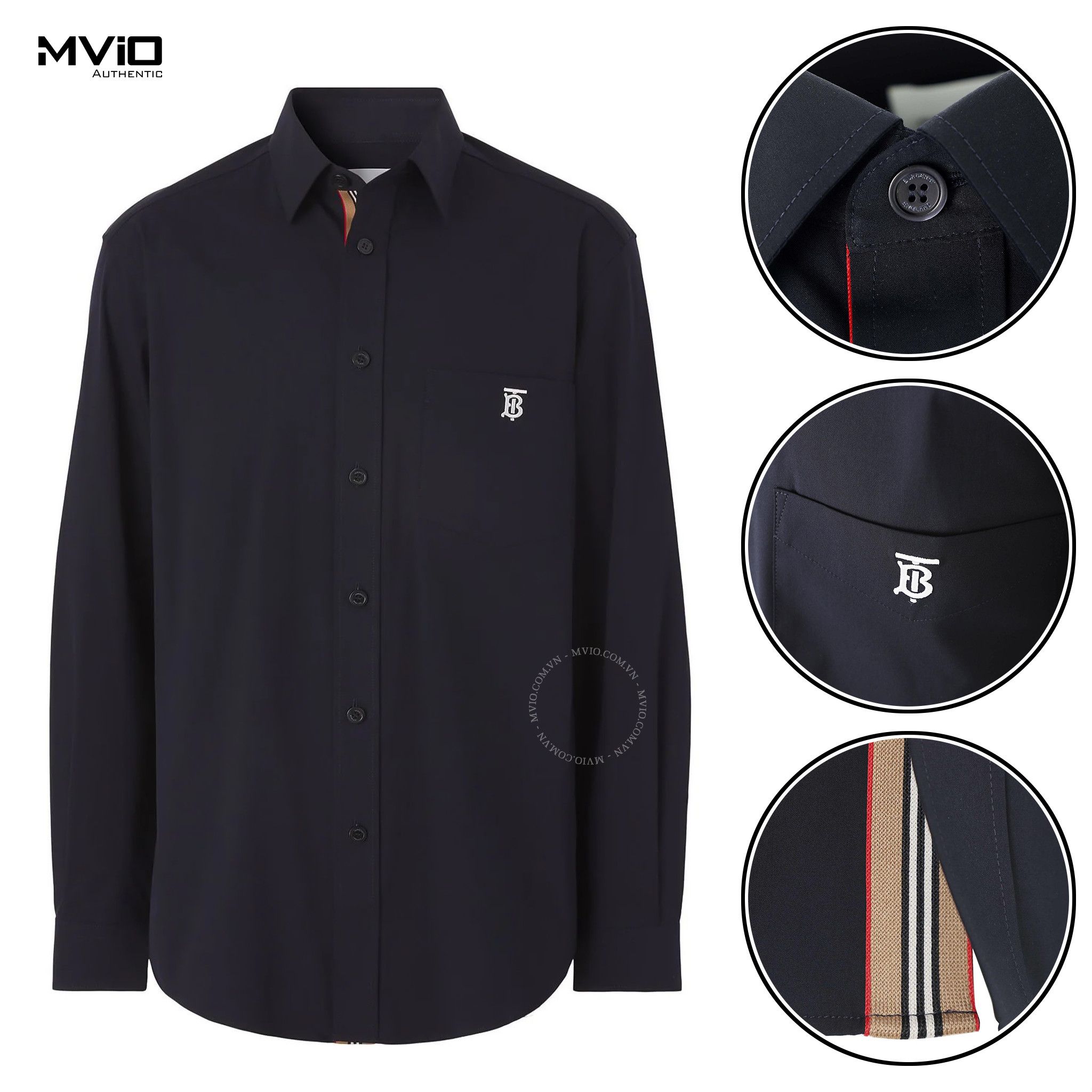 Sơ Mi Burberry Đen Check Dọc Tb Trắng 8057473
