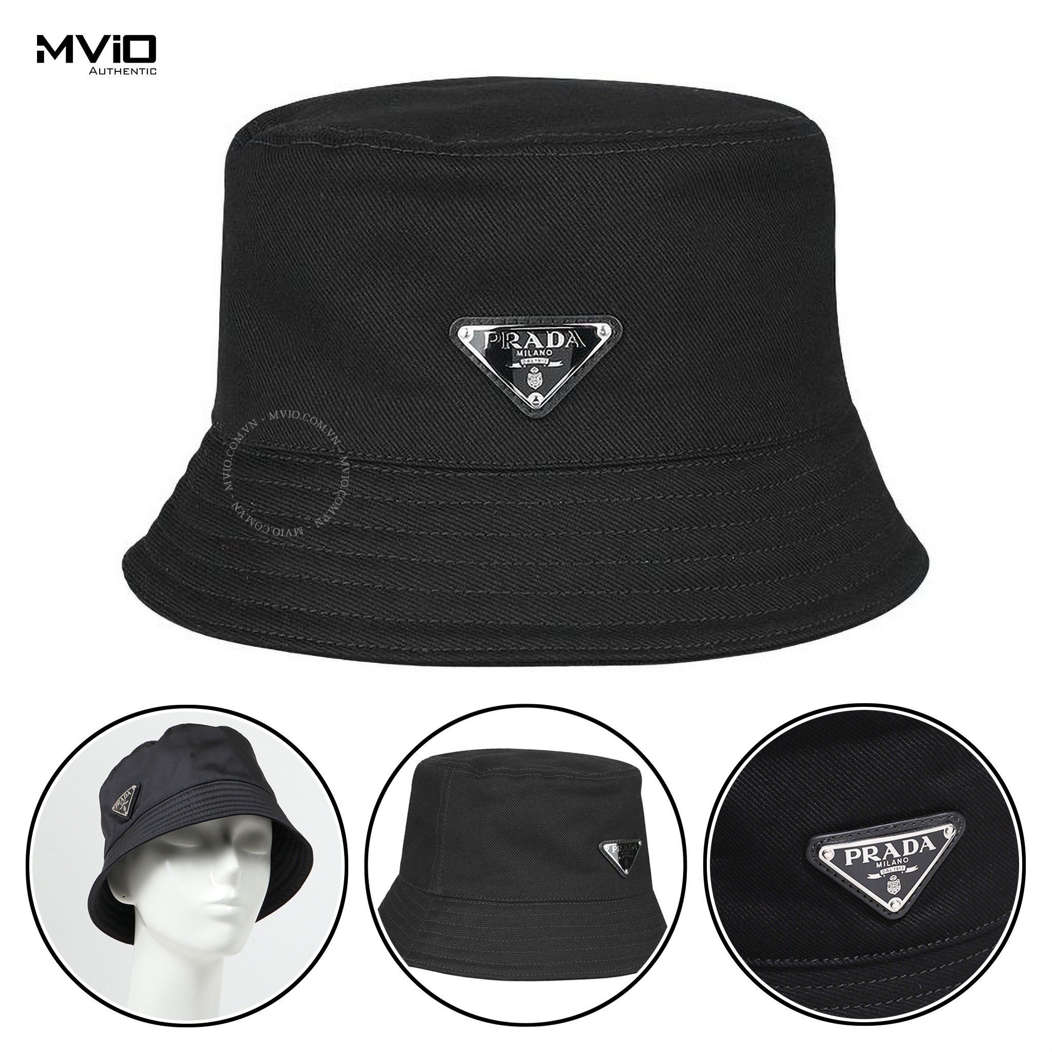Mũ Prada Vành Đen Logo 2Hc1372Dxi