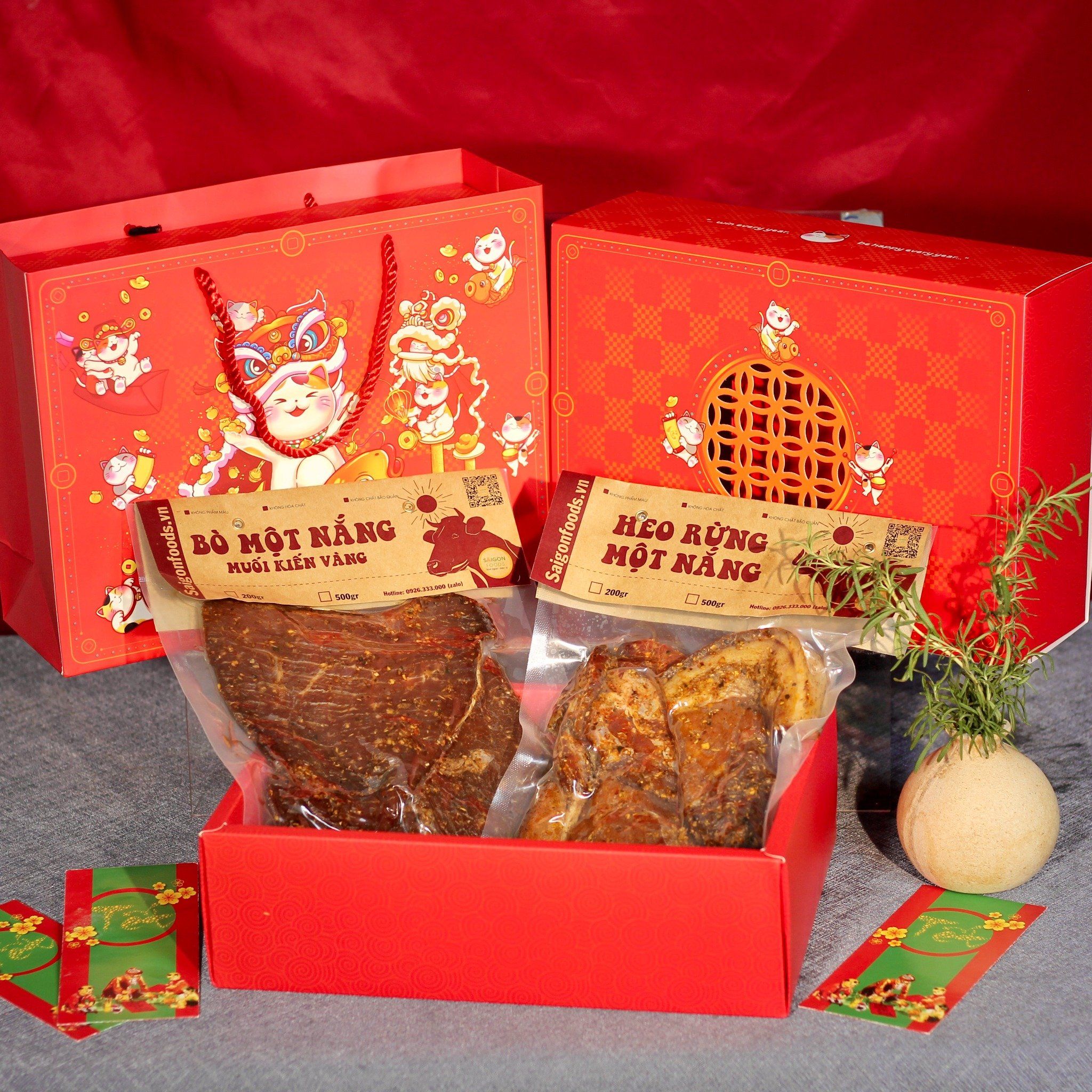Set quà biếu - Đặc sản Bò một nắng, Trâu gác bếp, Lạp xưởng bò - (Giao hàng toàn quốc)