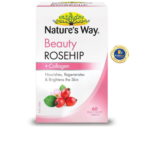 Viên uống bổ sung collagen và tinh dầu tầm xuân Nature’s Way Beauty Rosehip & Collagen 60 Viên