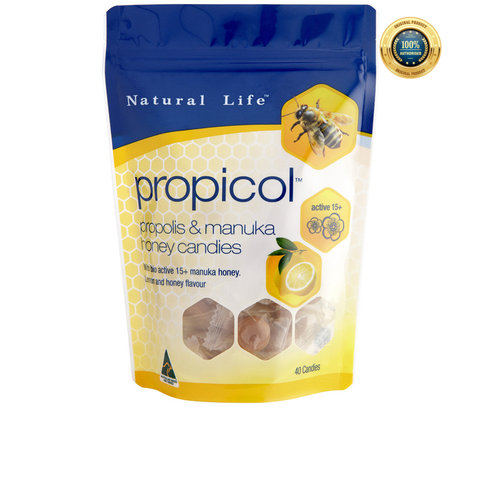 Kẹo ngậm keo ong diệt khuẩn Natural Life Propicol Propolis & Manuka Honey Candy 40 viên