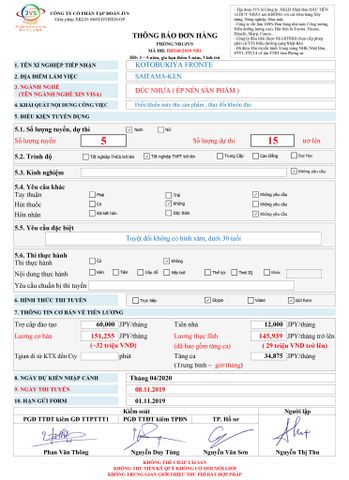 ĐƠN HÀNG CẦN 15 FORM NAM ĐÚC NHỰA ÉP NÉN SẢN PHẨM THI TUYỂN NGÀY 08/11/2019