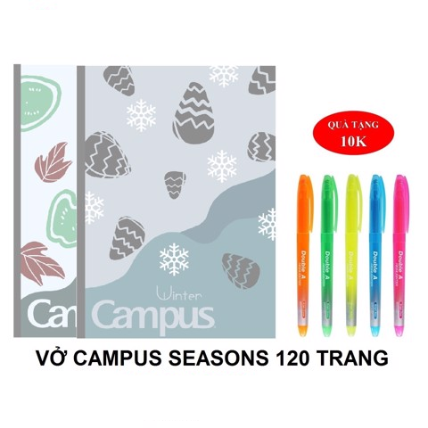 Lốc 10 Vở Campus Four Seasons 2 120 trang (Dòng kẻ ngang) - Tặng 1 bút nhớ dòng Double A