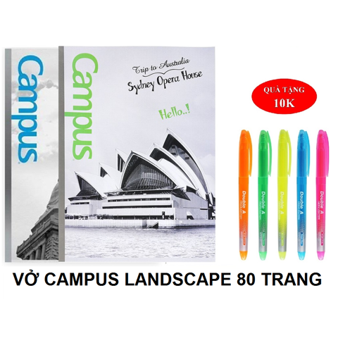 Lốc 10 Vở Campus Landscape 80 Trang (Dòng kẻ ngang) - Tặng 1 bút nhớ dòng Double A