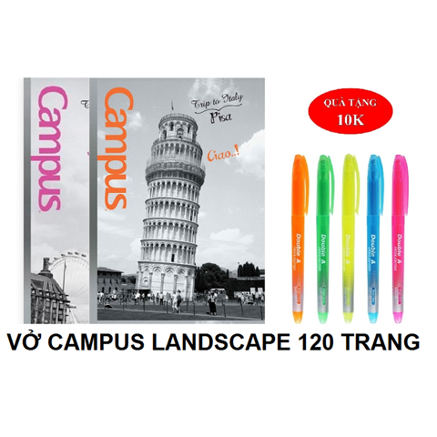 Lốc 10 Vở Campus Landscape 120 Trang (Dòng kẻ ngang) - Tặng 1 bút nhớ dòng Double A