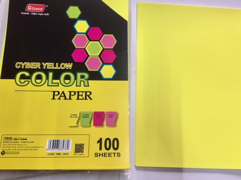 Bìa Màu Dạ Quang A4 100 Tờ ĐL160gsm - Cyber Yellow