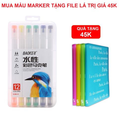 Bút màu Marker 12 màu Baoke D289-12 - Tặng file 20 lá