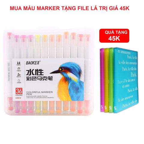 Bút màu Marker 36 màu Baoke D289-36 - Tặng file 20 Lá