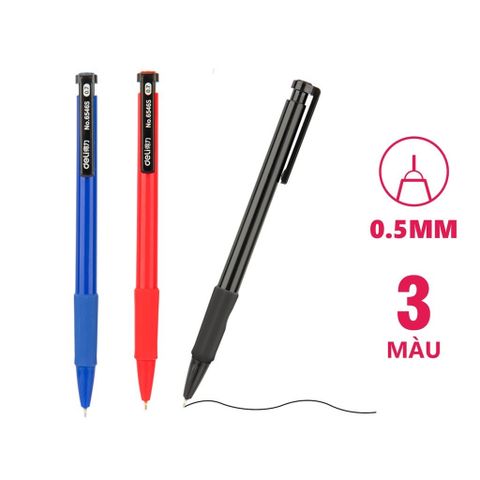 Hộp 36 Bút bi bấm Deli 6546S ngòi 0.7mm - Đầu bấm thiết kế chống trượt tiện dụng